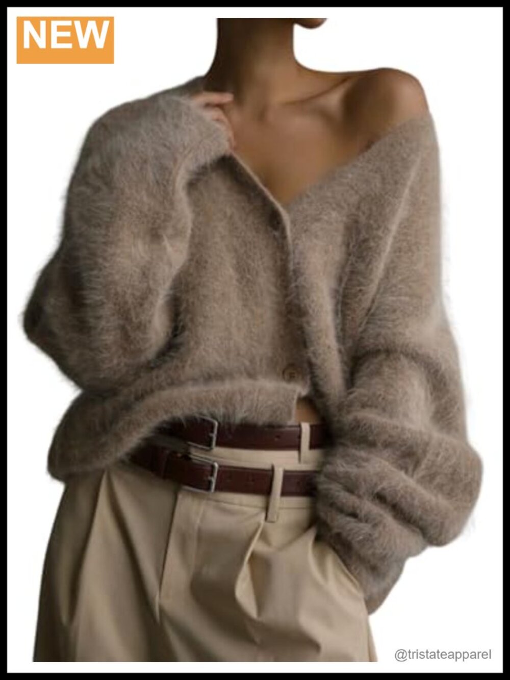 Fuzzy Cardigan Sweater V-Neck Button Down Long Sleeve Slouchy Knit